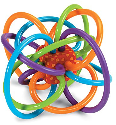 Manhattan Toy Winkel Rattle & Sensory Teether Toy, Blue/Green/Orange, 5 Inch x 4 Inch x 3.5 Inch