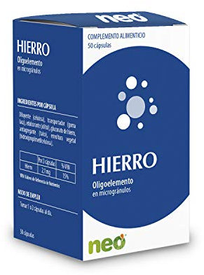 NEO | Hierro - 50 Cápsulas | Complemento Alimenticio a Base de Hierro Oligoelemento| Para Mayor Vitalidad y Energía| Ayuda al mantenimiento de los Músculos | Sin Gluten | Tomar 1 o 2 Cápsulas al Día
