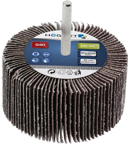 HÖGERT TECHNIK Mopa de lijado con vástago 80 x 40 x 6 mm G100, lijadora de láminas para metal, desbarbado, eliminación de óxido, lijado de pintura, accesorio de lijado para taladro eléctrico