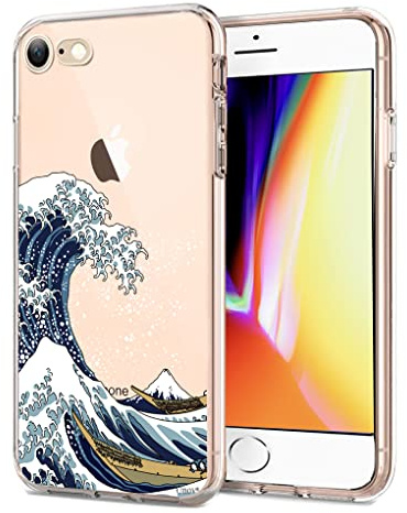 Unov Hülle für iPhone SE (3rd) SE (2nd) iPhone 8 iPhone 7 Hülle klar Transparent Schlanke Schutzhülle Weich TPU Stoßstange Geprägtes das Muster Stoßdämpfung (Große Welle)