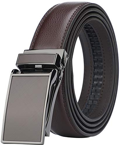 HIMI Men's Comfort Genuine Leather Ratchet Dress Belt with Automatic Click Buckle (Suit Pant Size 28-44, Style 1 -Brown)