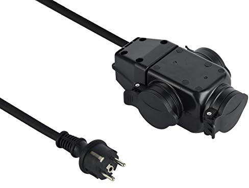 Electraline 208481 Profi-Verlängerungskabel, 3-fach, mit Kappe, 1 m, H07Rn-F 3G1,5 mm2
