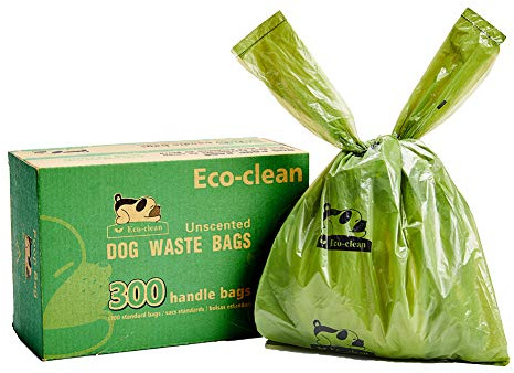 ECO-CLEAN Dog Poop Bags, 300-Count Dog Waste Bags with Easy-Tie Handles, Guaranteed Leak-Proof, Earth-Friendly, Unscented Oxo-biodegradable Pet Poop Bags (Not on Rolls)