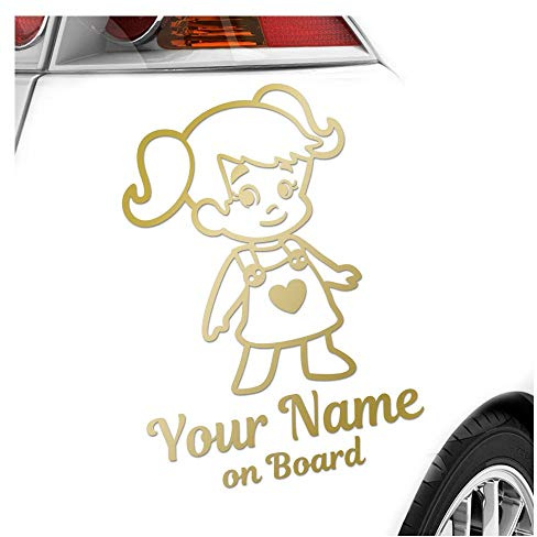 Babyaufkleber - Gold - Mädchen Zöpfe Herz Sticker - mit Wunschtext individuell personalisiert + on Board 15cm - für Auto, Motorrad, Fahrrad, Tuning