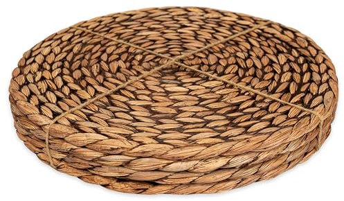 CENBOSS Woven Placemats (13.5 Set of 4, Brown Wash) Round Placemats, Wicker Placemats, Rattan Placemats, Plate Chargers