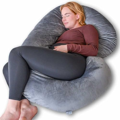 Ella Gravidkudde XXL C-Form - Sovkudde på sidan - Kroppskudde - Amningskudde - Kroppskudde - 150x70cm - Avtagbart jersey minky fleece överdrag - Ljusgrå