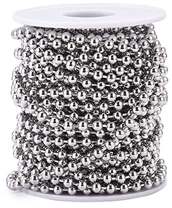PandaHall - Catena con perline a sfera in acciaio INOX, lunghezza 4 mm, lunghezza regolabile, per realizzare collane fai da te, in acciaio INOX
