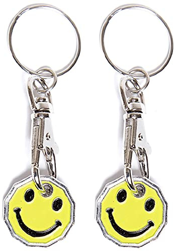 Craft 4 You Shopping Trolley Token UK Key rings Dodecagon £1 Coin Shape Handy Pound Coin Works at Supermarkets Shops Gym Locker (Smiley)