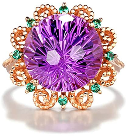 18 Karat (750) Rotgold Eheringe Gold, Verlobungsring Retro Runden Violett Amethyst Grün Smaragd 11ct Ring Größe 61 (19.4)