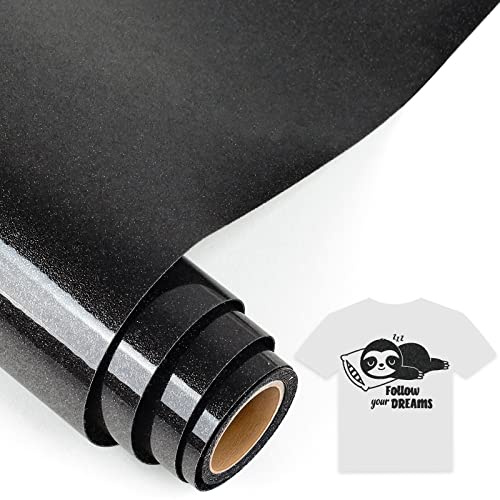 IModeur 5Ft Plotterfolie Textil Glitzer Schwarz, 30,5 x 152,5 cm Flexfolie Plotter Textil Schwarz für Silhouette Cameo, Kleidung, Mützen, andere Stoffe