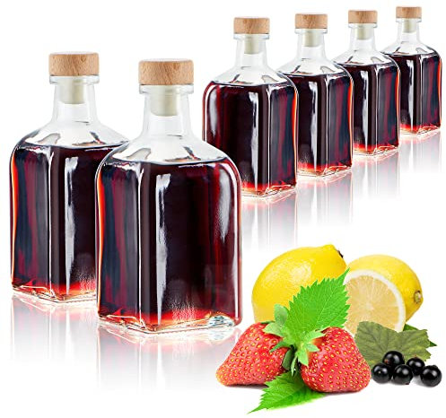 com-four® 6x glass bottles 250 ml with corks - empty bottles with cork stoppers - glass containers for filling with liquids such as oil, vinegar and spirits (square - 250ml)