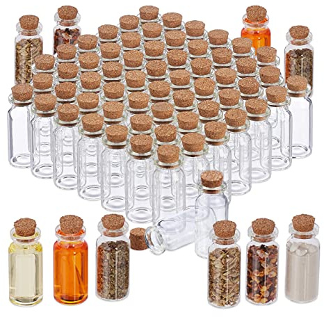 Relaxdays Mini-bouteilles avec bouchon de liège, lot de 288, petite bouteille en verre, 10 ml, flacon déco, transparent