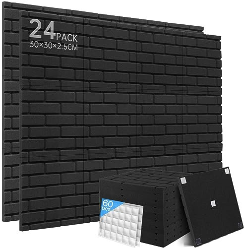 Akustikschaumstoff Aufkleber 24 Stück Wandpaneele Ziegelstein Design Schalldämmung Hochdichte schaumstoffplatte akustikpaneele für Podcast Aufnahmestudio Schallschutz 30x30x2.5cm