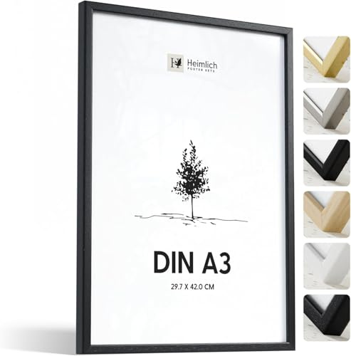 Heimlich Fotorahmen aus massivem Ayous-Holz – DIN A3 29,7 x 42 cm, Schwarz | Heimlich® – Stabiler Bilderrahmen Aus Holz – Rahmen Für Kleine Poster-Drucke – Nur Wandhalterung