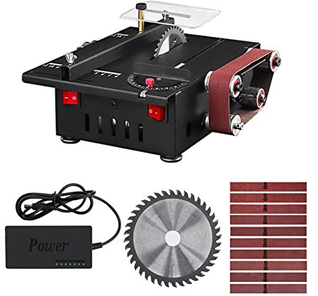KOCAN Bench Saw Belt Sander, Mini sega da banda 150 W e levigatrice a nastro Sega circolare da tavolo a velocità variabile Profondità di taglio 30 mm Levigatrice da banfai-da-te con 10 nastri abrasivi