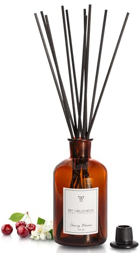 Velcheva, Mikado Cherry Blossom Profumo d'autore 125 ml, deodorante per casa e ambienti, bottiglia di vetro