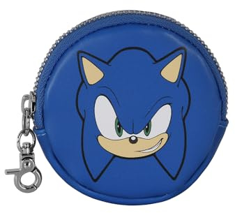 Sonic The Hedgehog - SEGA -Sonic Face-Portamonete Cookie, Blu, 8.7 x 8.7 cm