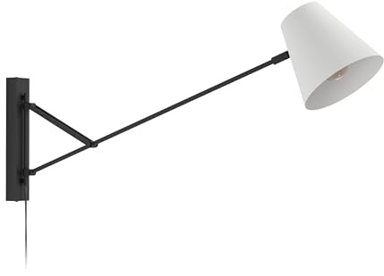 EGLO Wandlampe Forcadet, Wandleuchte für innen mit Schwenkarm | Flurlampe aus Metall in Schwarz und Textil in Grau, schwenkbare Leselampe mit E27 Fassung