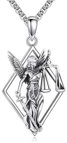 YONFQE Scales of Justice Necklace Sterling Silver Balance Libra Pendant Justice Goddess Statue Jewelry Lawyers and Attorneys Gift for Men Women