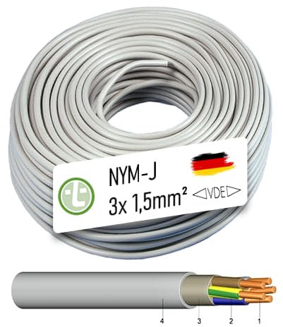 NYM-J 3x1,5 Stromkabel Deutsche Qualitätsware in Handwerkerqualität VDE Mantelleitung Feuchtraumkabel Installations Leitung Kabel Elektrokabel (15 Meter)