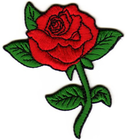 Rose Rot Aufnäher zum aufbügeln oder aufnähen Bügelbild Aufbügler für Kleidung gestickter Bügelflicken Blume Applikation Patch Größe 5,6 x 7,4 cm