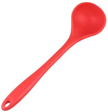Ciieeo 1pc Food Grade Silicone Soup Ladle Heat Resistant Non-Stick Kitchen Cooking Tool for Serving Soup, Stews, Sauces Red