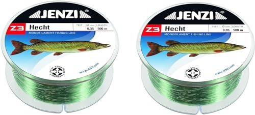 Set: 2 Spulen Zielfischschnur, Hecht 0,35mm, 8,1kg, 2 x500m (1000 Meter), Angelschnur, monofil Z3 + gratis Petri Heil! Aufkleber