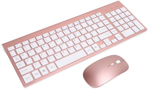Combinación de Teclado y Ratón Inalámbricos de 102 Teclas, Ratón de Teclado Ultrafino Inalámbrico de 2,4G con Adaptador USB para Ordenadores de Escritorio, Tableta (Oro Rosa)