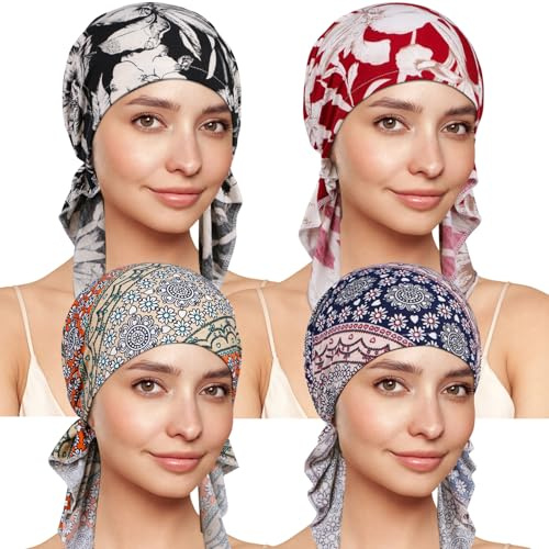 TSKNOMO 4 Copricapo Chemo Per Donne, Copricapo Pre-legato, Contro La Caduta Dei Capelli, Set 4, Taglia Unica