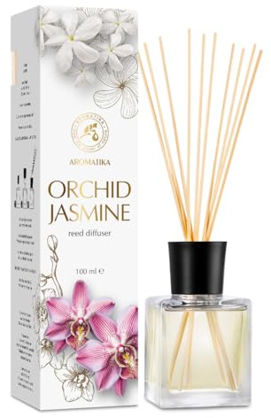 Raumduft Diffuser Orchidee-Jasmin 100ml - Raumduft Diffuser mit Stäbchen - Raumbeduftung - Frischer Duft - Lufterfrischer für Raum - Zuhause - Büro - Boutique - Aromatherapie - Reed Diffuser