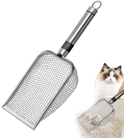 Streuschaufel - Edelstahl-Kätzchenschaufel | Antihaftbeschichteter, Langlebiger Sieb Mit Langem Griff, Großer Schaufel Für Die Katzentoilette, Kotsiebung