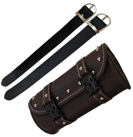 Motorrad Satteltasche rund aus PU Leder Schwarz mit Befestigungsgurt | Vielseitig, mit Montagegurt, PU Leder in Schwarz, Rund, für Zubehör am Motorrad als Hecktasche