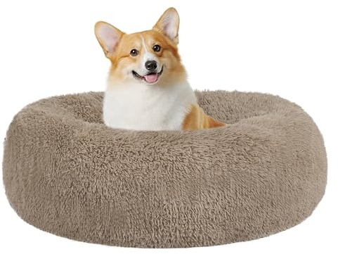 HMTOPE Cama ortopédica redonda para perros, cojín para perros, gatos, donut, cesta para perros, lavable, 70 cm de diámetro, color marrón camello