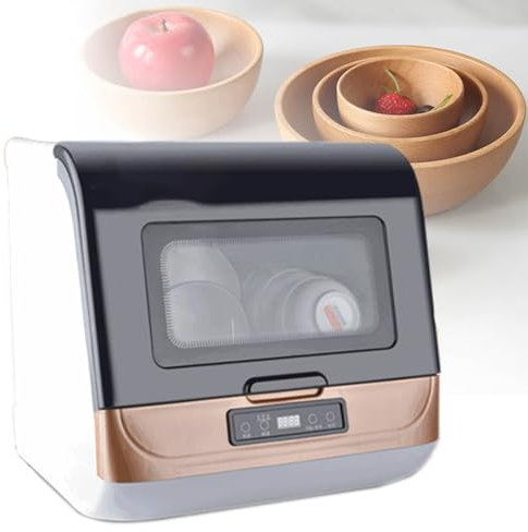 MhWrughts Desktop Installation-Free Dishwasher, 800W Countertop Dishwasher, 3 Washing Programs Display Automatic Dishwashing, Dishes Washing Cleaner Machine,Gold