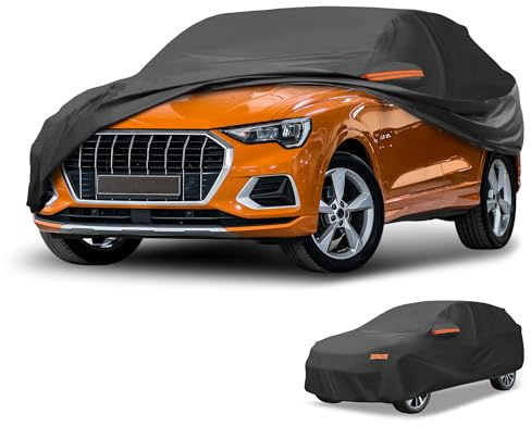 Partuto Waterproof All-Weather Universal Car Cover with Right Side Zipper, 210D-PU Black Fits for SUV Up to 181 Length