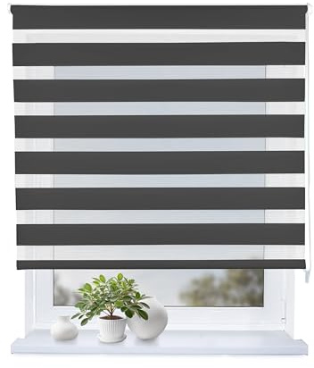 Rollmayer Doppelrollo mit Bohren Schraubmontage Schwarz B150 x H220cm | Fensterrollo Duo Rollo Sonnenschutzrollo Zebrarollo Seitenzugrollo fur Fenster und Tur