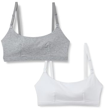Amazon Essentials Soutien-Gorge D'Allaitement Confortable En Jersey De Coton Femme, Lot de 2, Blanc/Gris Chiné, L