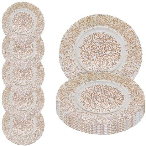 Luxury Royal Rose Gold Art Design Glass Charger Plate – 33cm Round Underplate for Weddings, Decorations, Parties, Special Events Anniversary, Birthday, Party, Tableware, Catering Events – 12 Pcs