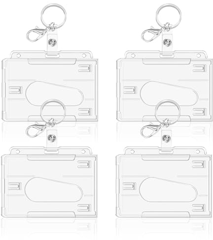 Portatarjetas de Identificación - Juego de 4, Funda de Plástico Resistente, Ideal para Tarjetas de Proximidad, Tarjetas de Crédito y Documentos de Identificación (Horizontal 4 Pcs)