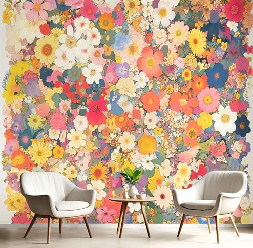 Panorama Carta Da Parati Murale Con Effetto 3D 300×210cm, Parati Murali Fotografica Petali Acquerellati, Murales Fotografici Fiori Astratti, Adesivo Da Parete Poster Decorativo