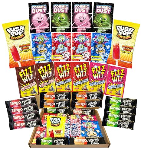 Mega Popping Candy Bundle | 28Pcs Variety Box Including Every Flavour | Strawberry, Apple, Blue Raspberry, Cherry, Orange | Fizz Wiz, Tango, Popping Lollipop & More | Letterbox Sized