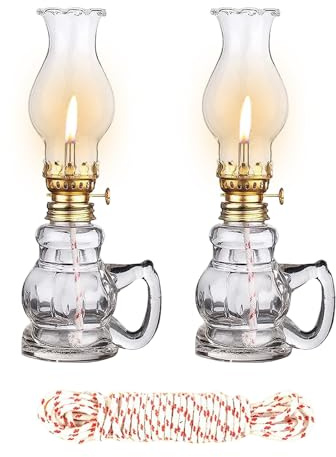 2PCS Chamber Oil Lamp Glass Kerosene Oil Lamp,Vintage Oil Lamps for Diwali