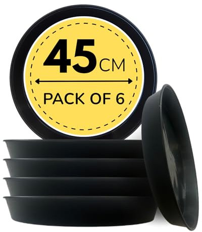 Growers Own 45cm Round Plant Saucers – Pack of 6 Heavy Duty Planter Drip Trays. Protect Surfaces from Water Damage & Stains. Weatherproof & Easy to Clean. Durable For Indoor & Outdoor Use. Black