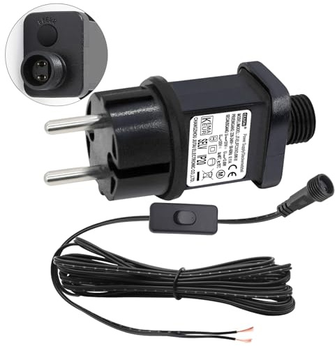 LED-Transformator CZJUTAI IP44 EL/FC31V3.6W Netzteil für Weihnachtsbeleuchtung mit Stecker – EU-Stecker mit einem 3 m Kabel und einem Knopf mit 1 Klick, schalten Sie das Netzkabel ein [G53W]