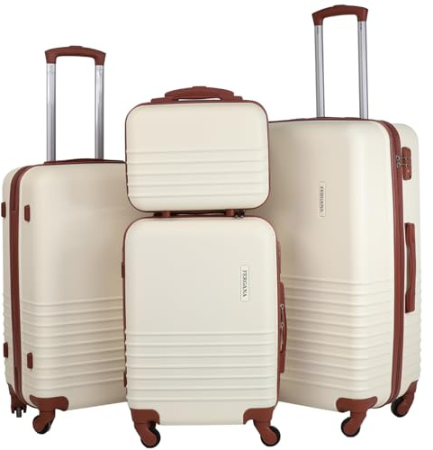 Fergana 4 Piece ABS Hard Shell Luggage Set, Lightweight Spinner Trolley Suitcases with Built in TSA Lock 20, 24, 28 and 14 Beauty Case, Durable Travel Suitcase Set for Men and Women