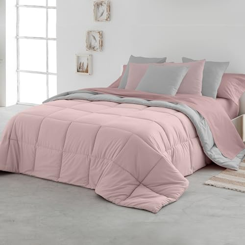 SOMNI HOME Edredon Bicolor Otoño Cama 80/90 cm. Tacto Pluma. Colcha Microfibra Reversible Ligera. Cama Individual. Primavera Verano 200 gr. Color Rosa - Gris 180x260