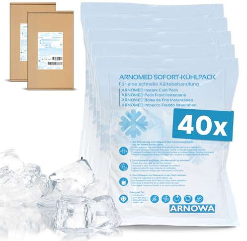 40x ARNOMED® Einweg Sofort Kühlpads 12x15cm, Kühlpack zum Knicken | Instant Cold Pack zum Knicken 12x15cm, Einweg Kältekompressen für Schwellungen & Verletzungen, Coolpack Erste Hilfe Sport