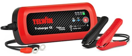 Telwin T-Charge 12: Caricabatterie e Mantenitore di Carica Elettronico Multifunzione 6/12V, per Auto, Moto. IP65. Cavi inclusi.