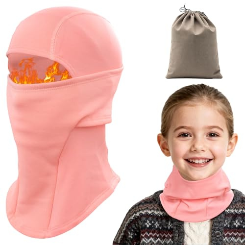 ZOCONE Sturmhaube Kinder Winter Fleece Winddicht Balaclava Kinder Fahrradmütze Unter Helm Warm Skimaske Mädchen Jungen Sturmmaske für Skifahren Motorrad Radfahren (Rosa)