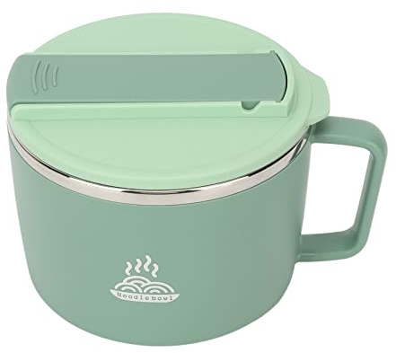 lyrlody Ramen Bowl Set, Microwave Noodle Cooker with Phone Slot Lid Detachable Chopsticks Spork for Home Office Dorm Picnic (Green)